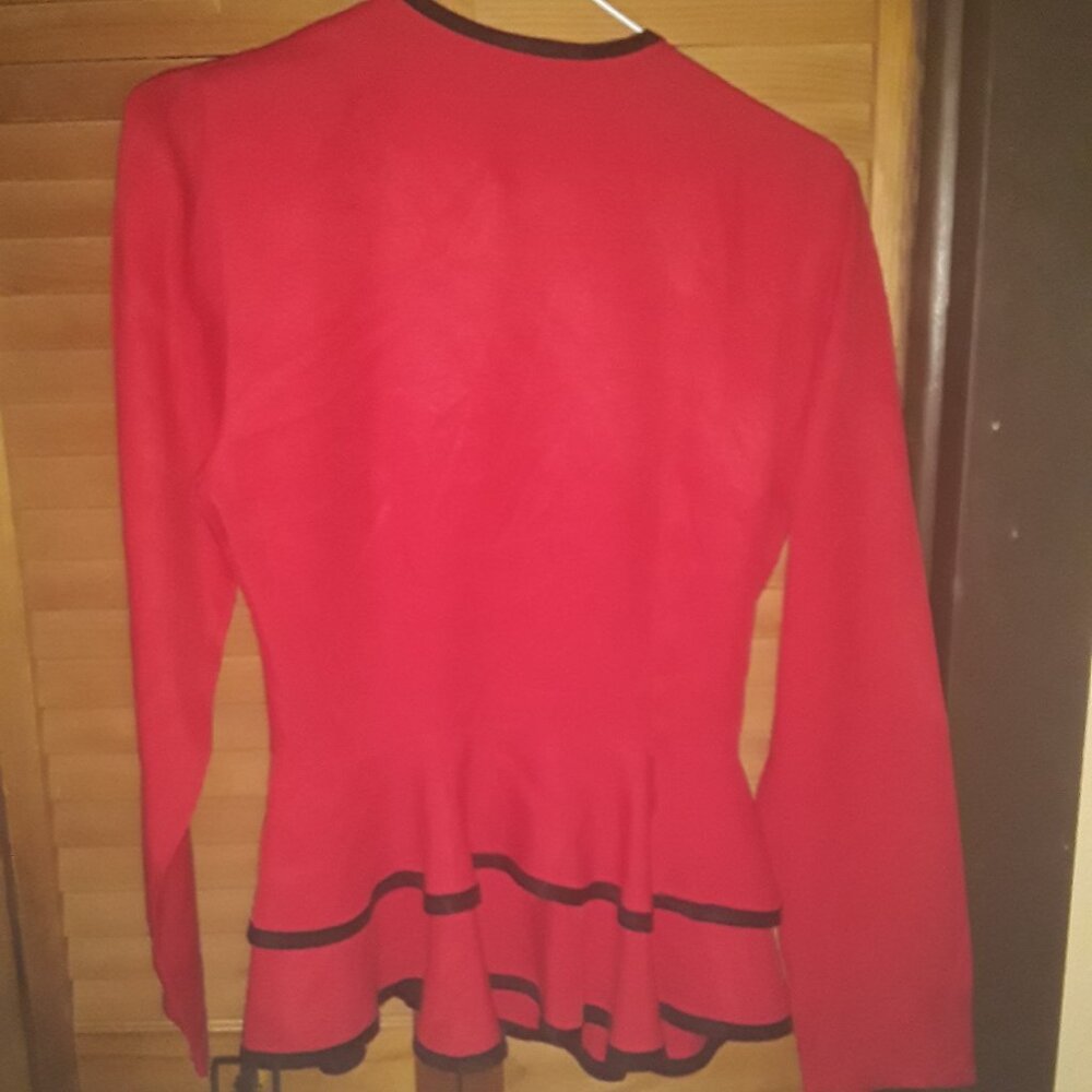 Vintage! Stella SZ SM Red Black Peplum Criss Cross Style Jacket - Picture 2 of 4